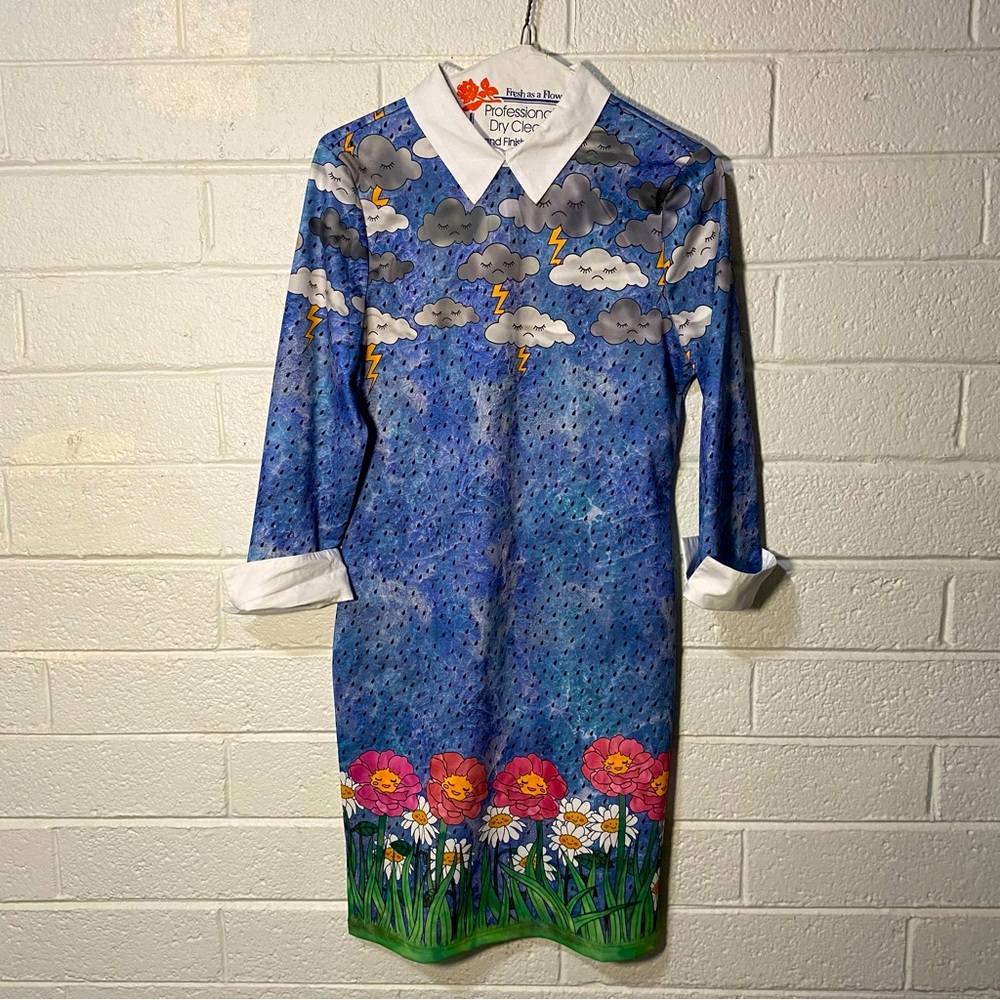 Rainy Day Collared Mini Dress Cute Cloud Nature Print SheIN women’s large Used